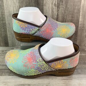 Dansko Professional Vegan Clogs Multicolored Floral Textile Shoes Womens 40